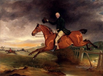 ジョン・ファーニーリー Painting - ジョージ・マリオット氏 柵の馬を捕まえるベイ・ハンター ジョン・ファーニーリー・シニア